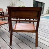 Rectangular dining table set and its suite of 6 armchairs in exotic wood and bamboo.