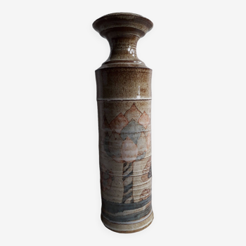 Vintage stoneware vase with naive decor