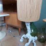 Wooden lamp and lampshade in vintage raffia