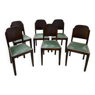 Lot de 6 chaises en bois et skaï années 50