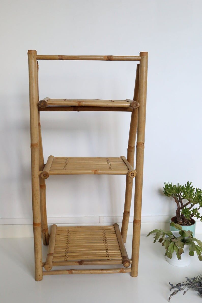 Bamboo shelf, staircase, vintage, plant door, rattan