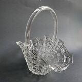 Old basket pocket emptier in transparent glass - Libochovice glassworks - Czechoslovakia