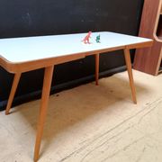 Wooden coffee table, children's desk glass top, interier praha, 1960, Czechoslovakia