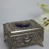 Vintage Silver Metal Jewelry Box Japan
