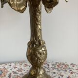 Large brass candlestick with 5 lights and its accessory for extinguishing candles