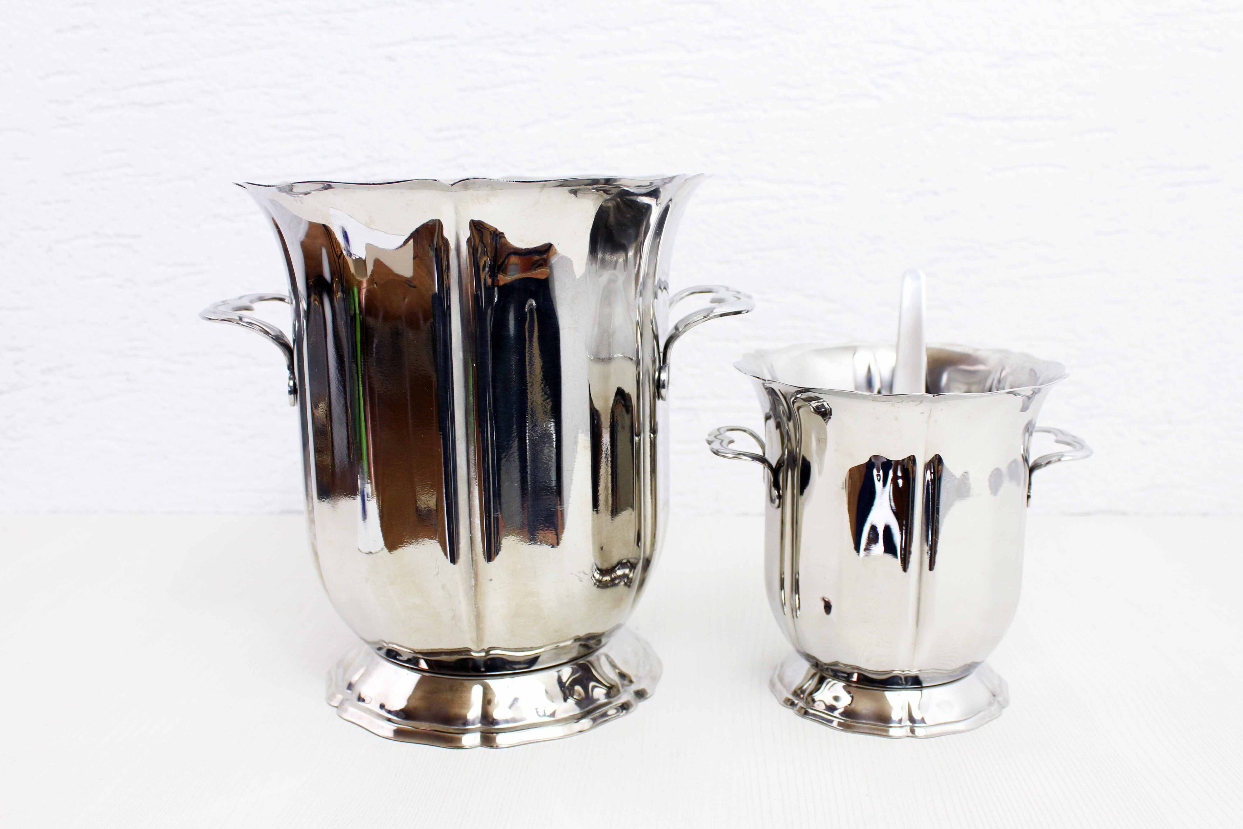 Vintage stainless steel champagne bucket and ice bucket