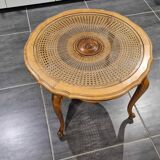 Table basse Louis XV en cannage traditionnel, années 1970