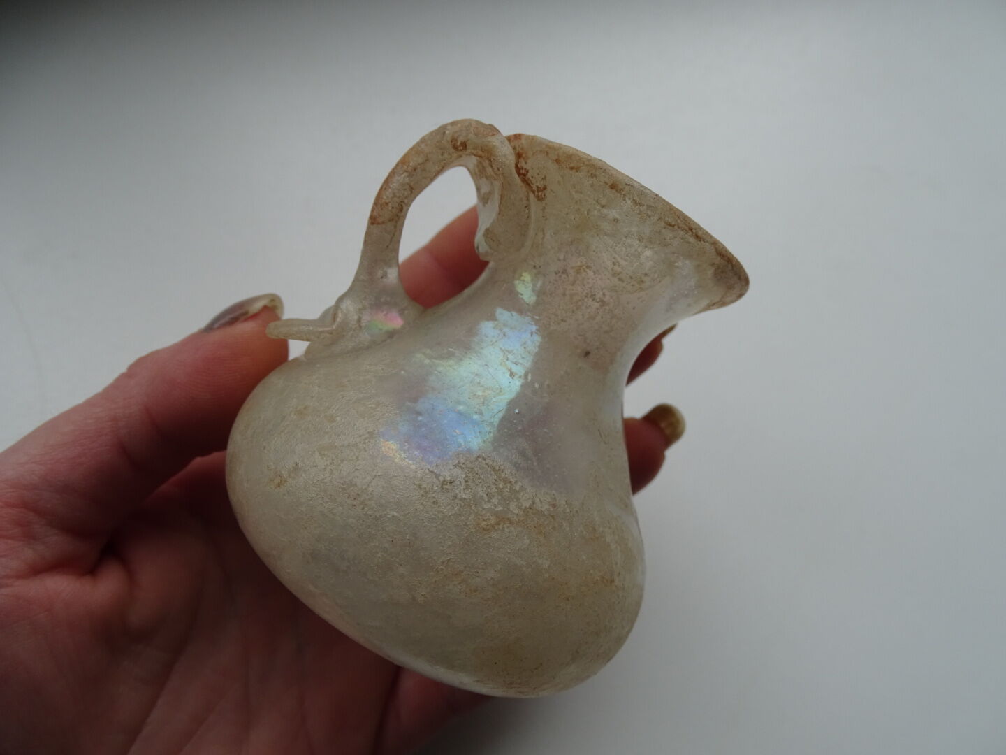 Vase with miniature handle Scavo Seguso Vetri d'Arte iridescent glass Murano 1950