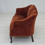 1950s, Danish 2-seater sofa, furniture velour, oak wood legs.