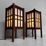Pair of japanese antique shoji floor lamps (障子ランプ), taishō-era [大正]