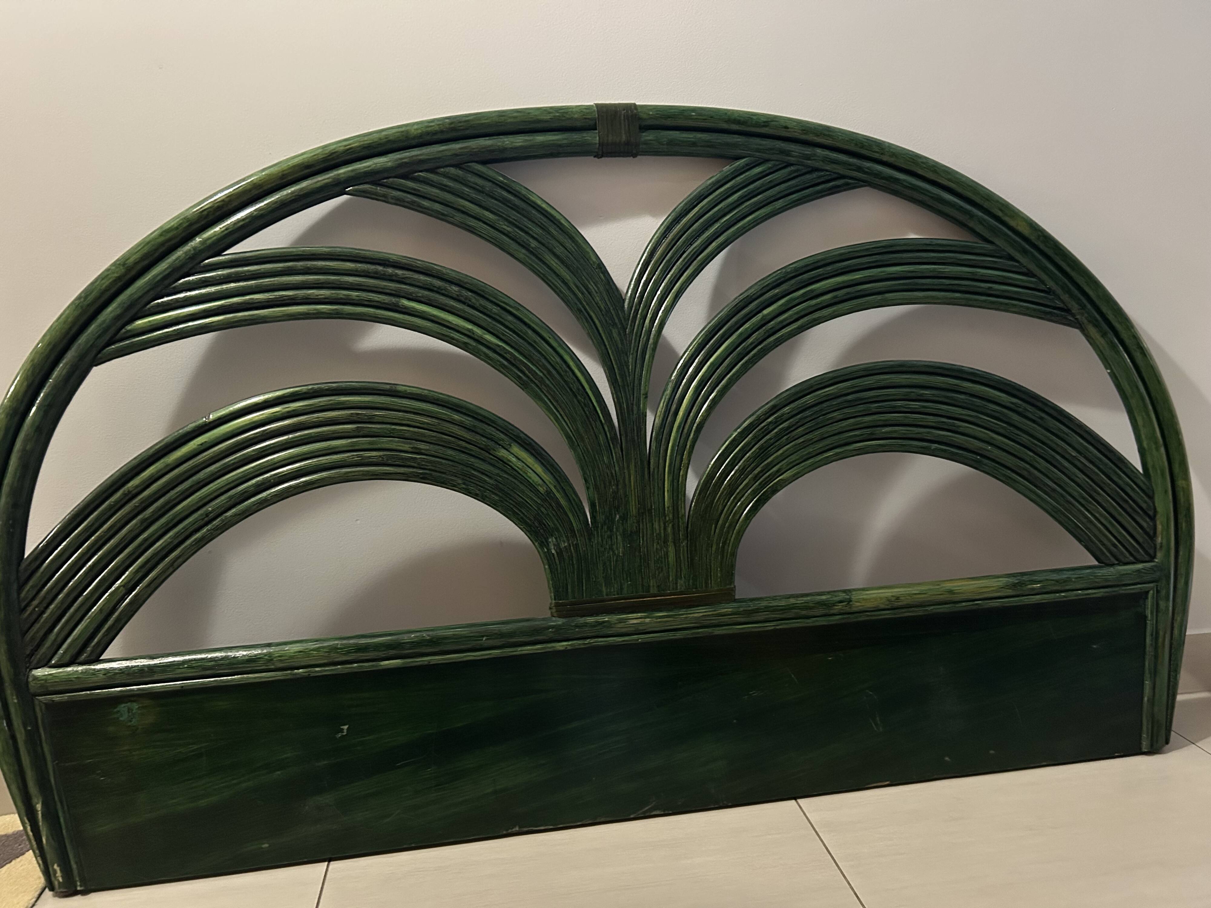 Headboard + 2 rattan bedside tables Maugrion / Roche Bobois 1980s