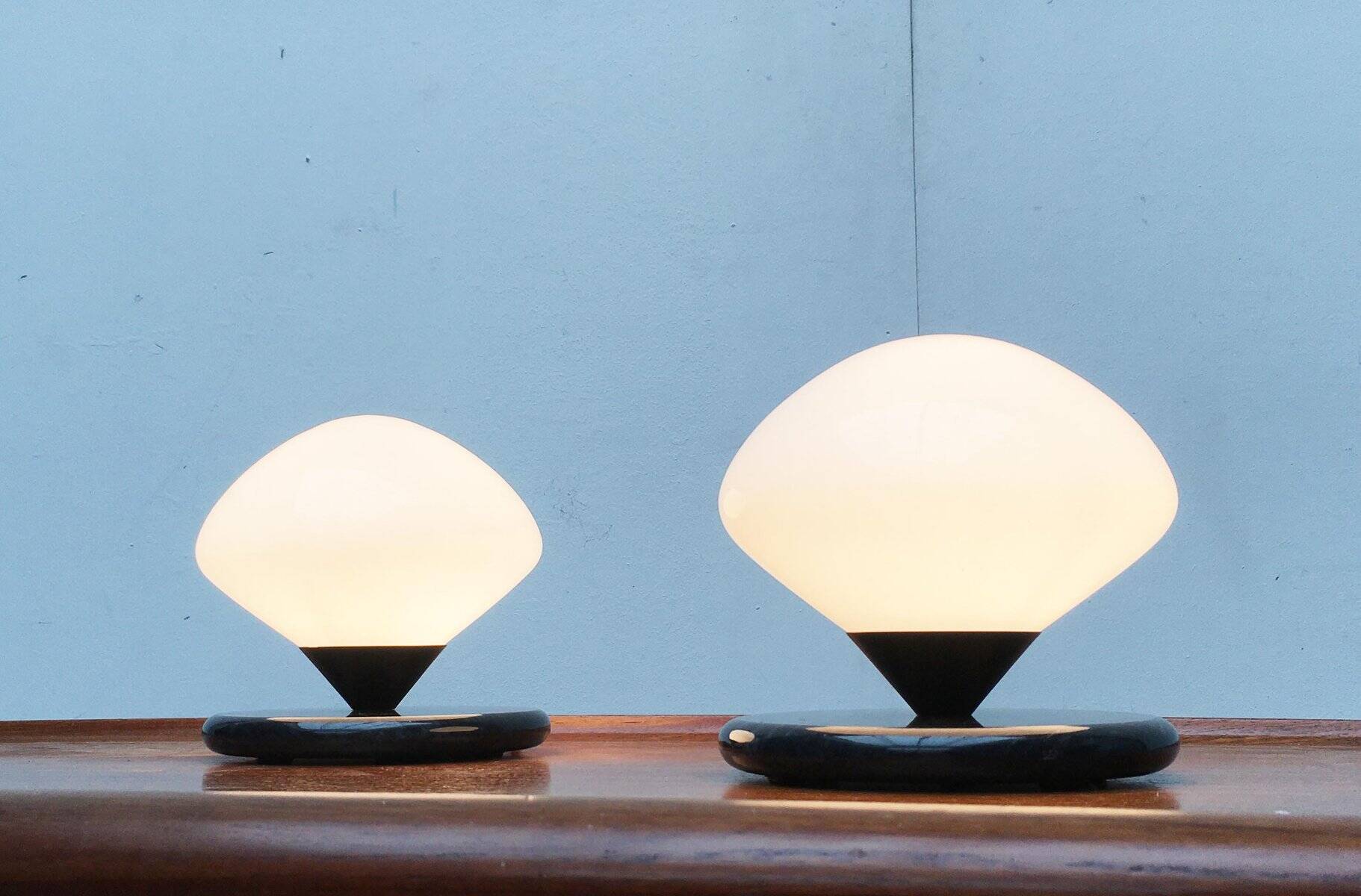 Vintage Swiss marble and glass table lamps by Optelma, set of 2.