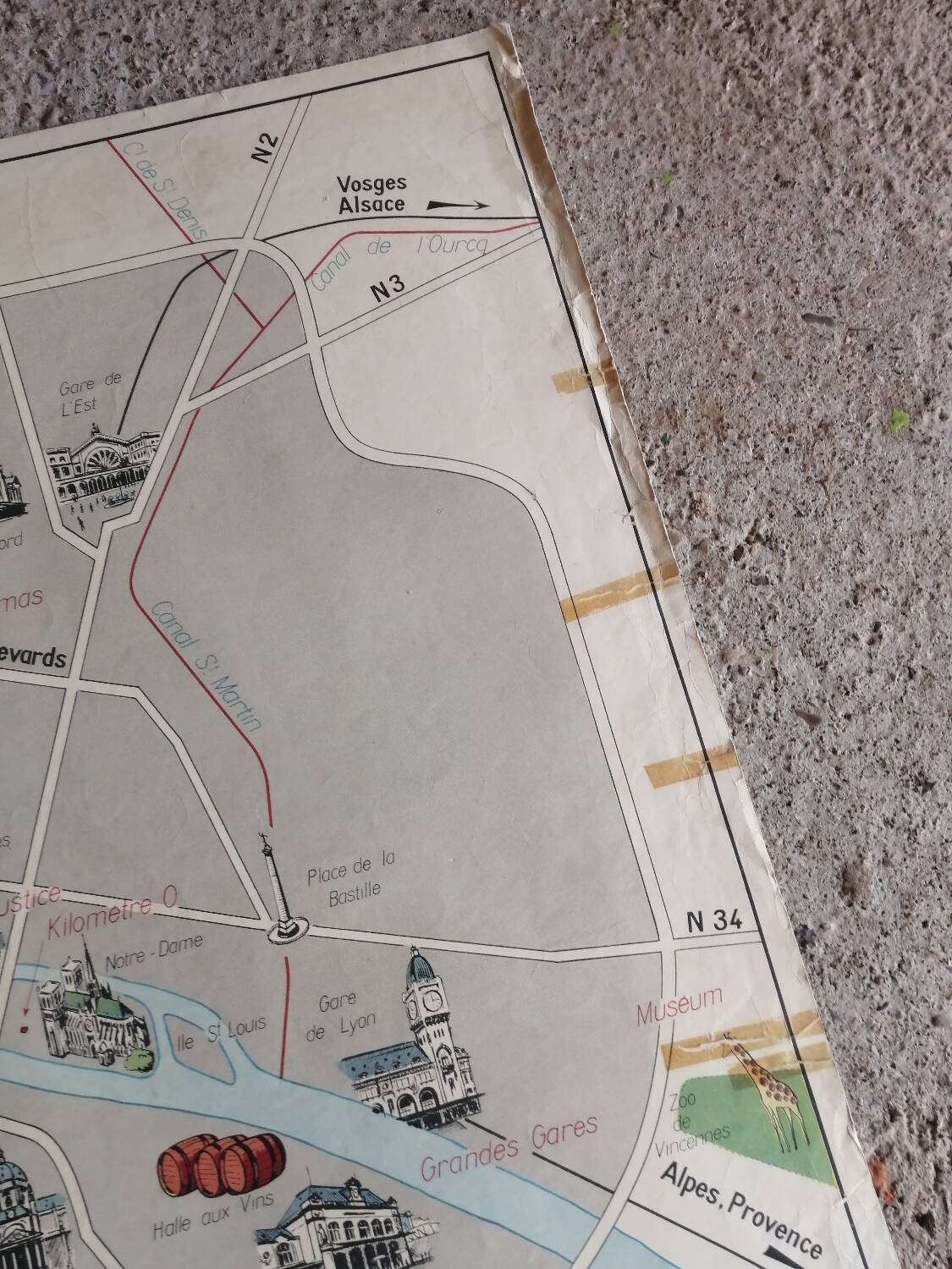 Vintage school map mdi France Paris Paris region