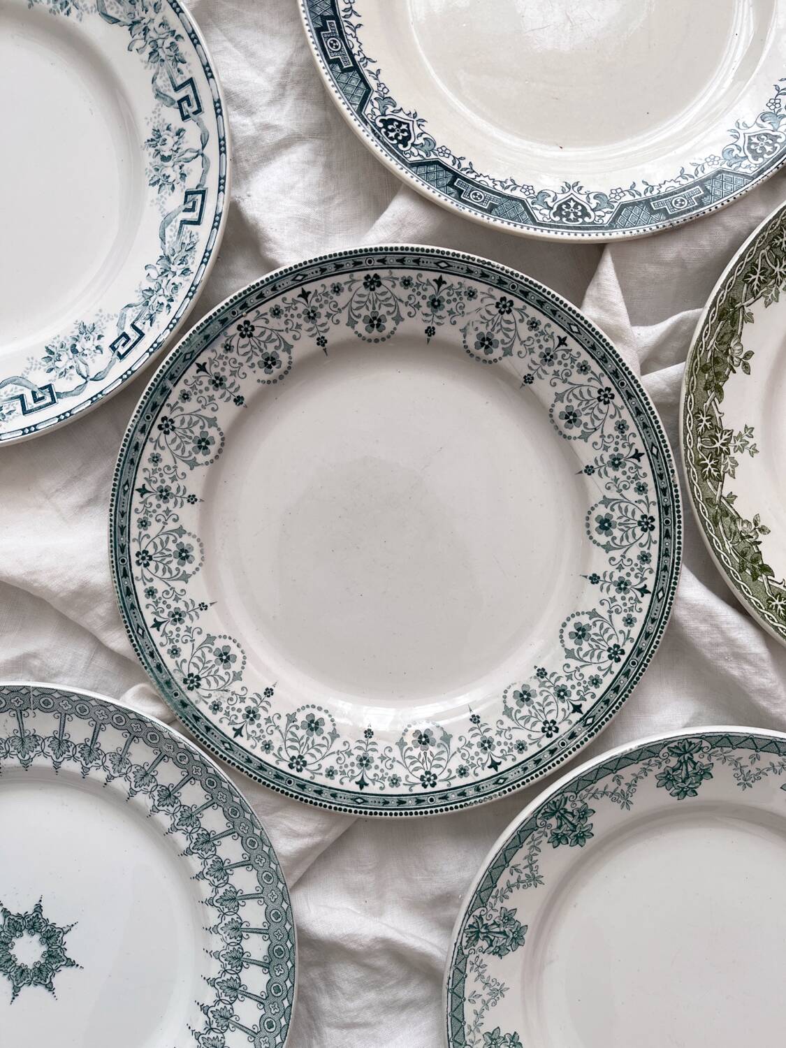 6 mismatched Saint Amand ironstone flat plates