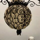 Antique Wrought Iron Murano Glass Light Pendant