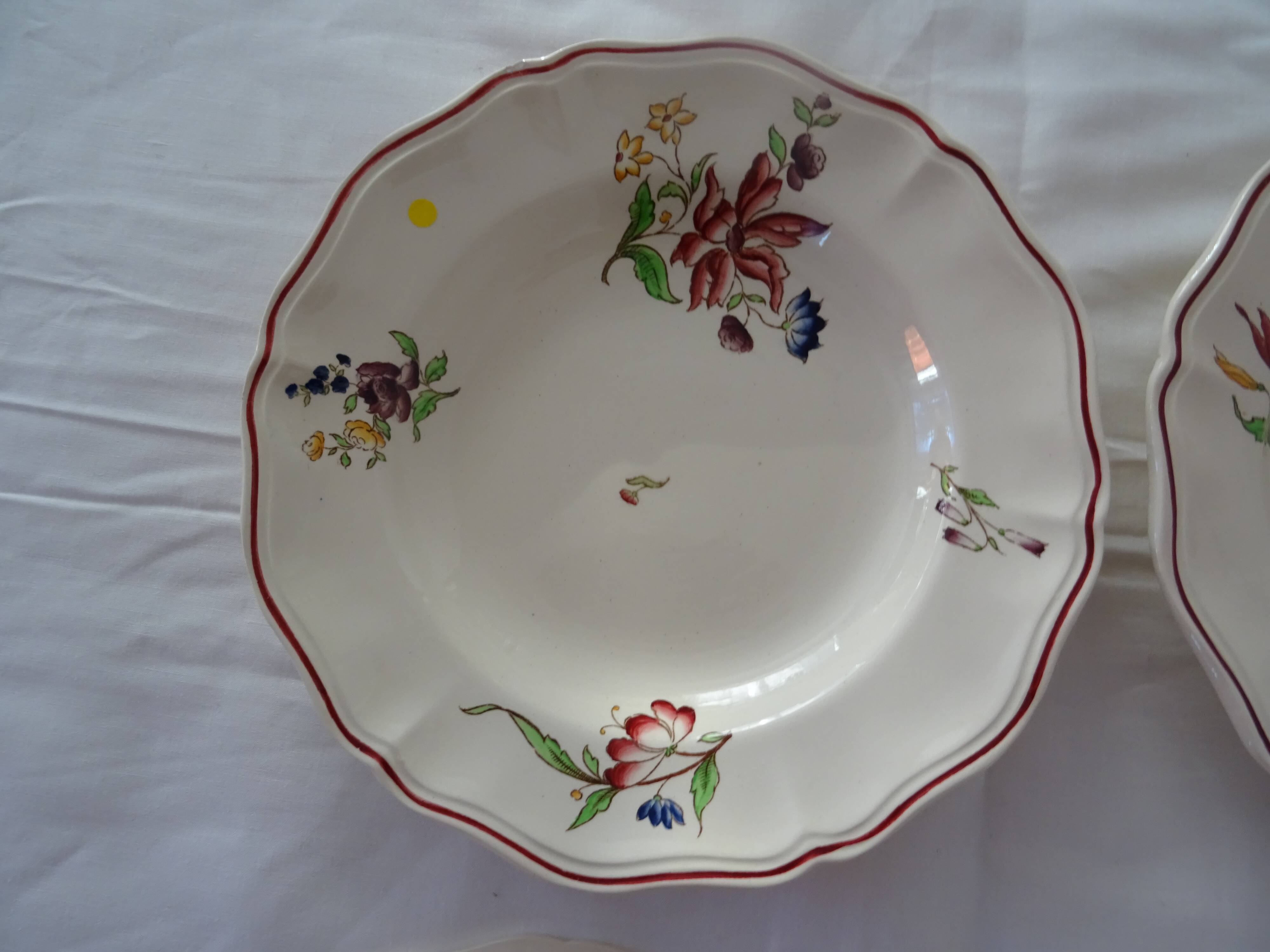 4 plates sarreguemines, hollow faience flowers strasbourg