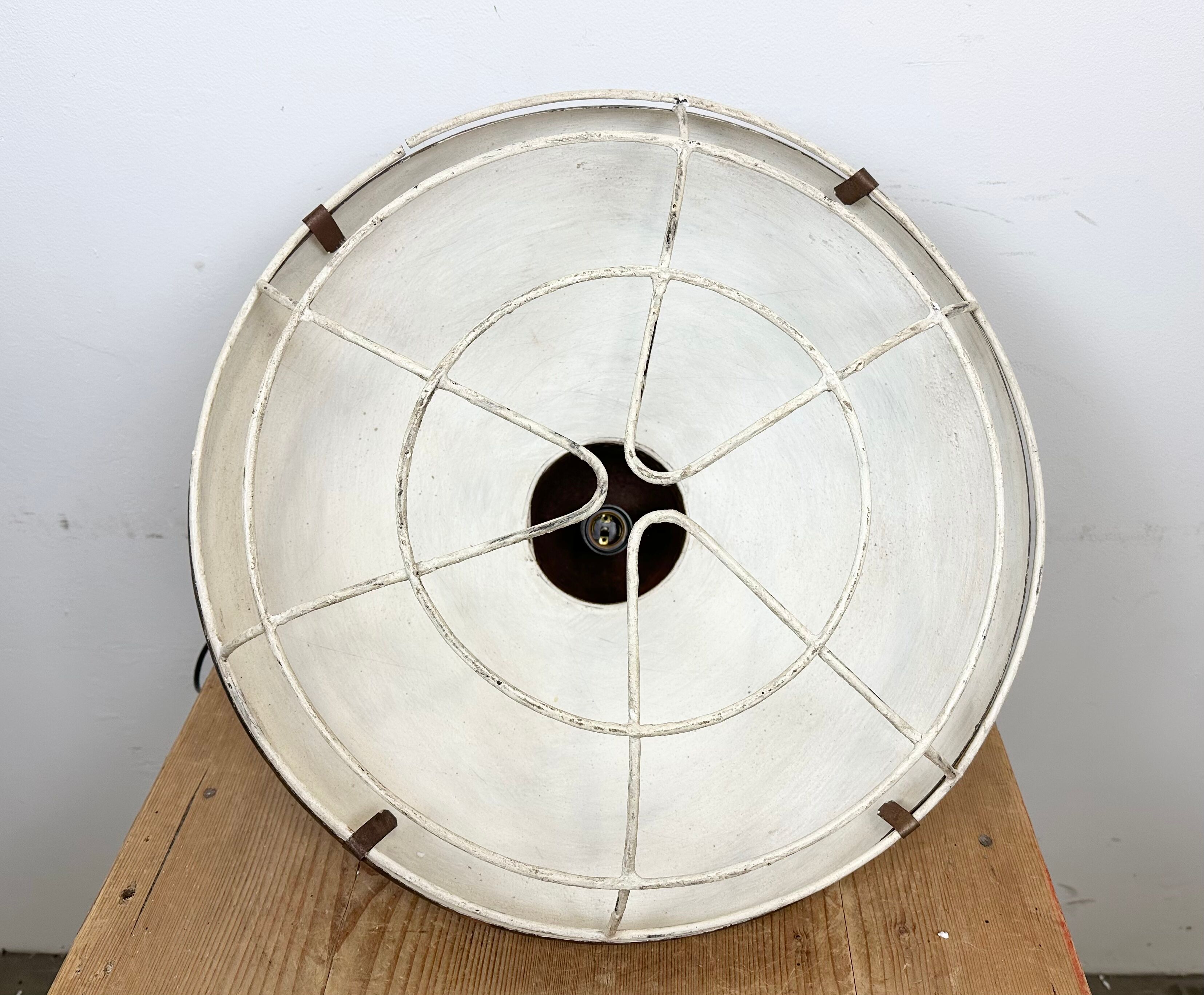 Large Brown Industrial Lamp with Iron Grid, 1960s