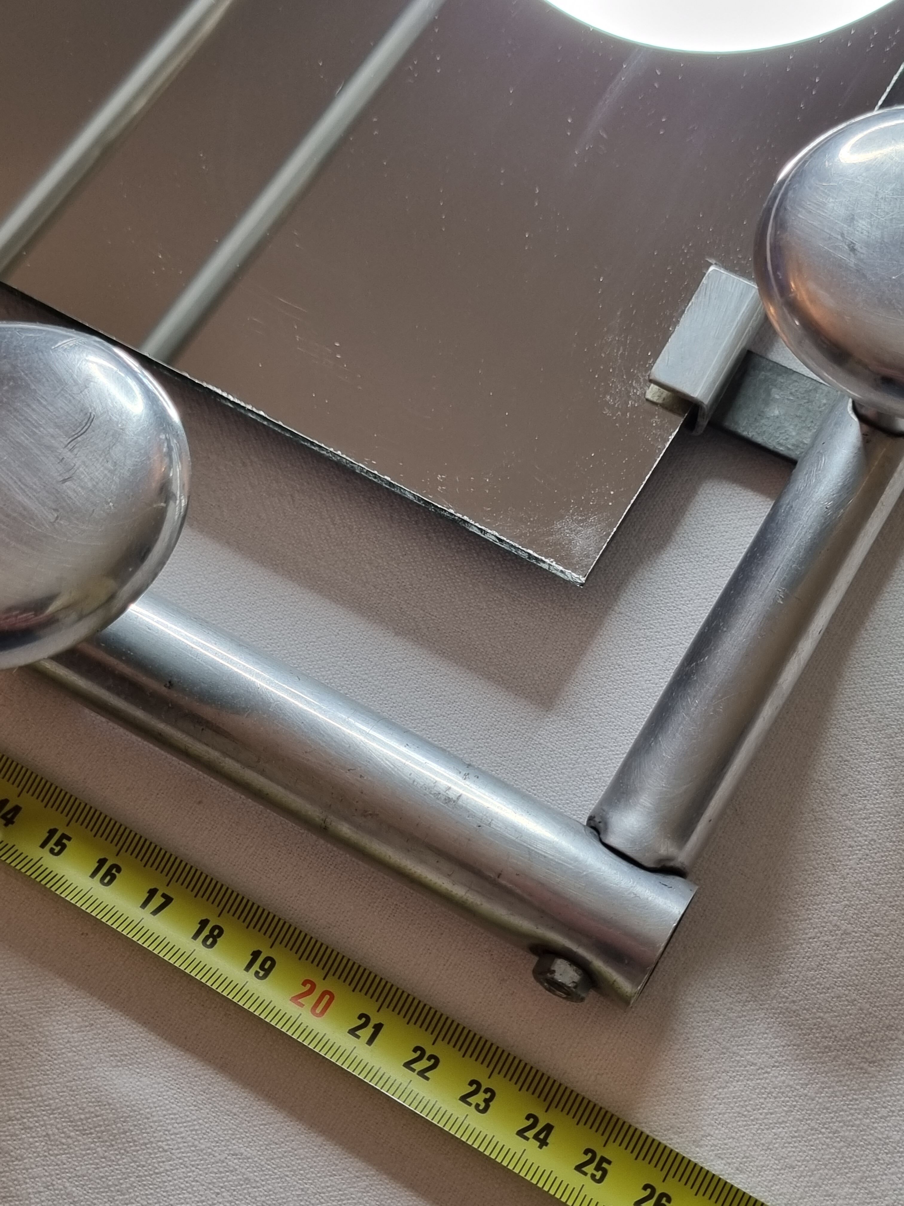 Aluminum wall coat rack with mirror, 5 hooks and a hat holder, 50s