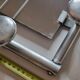 Aluminum wall coat rack with mirror, 5 hooks and a hat holder, 50s