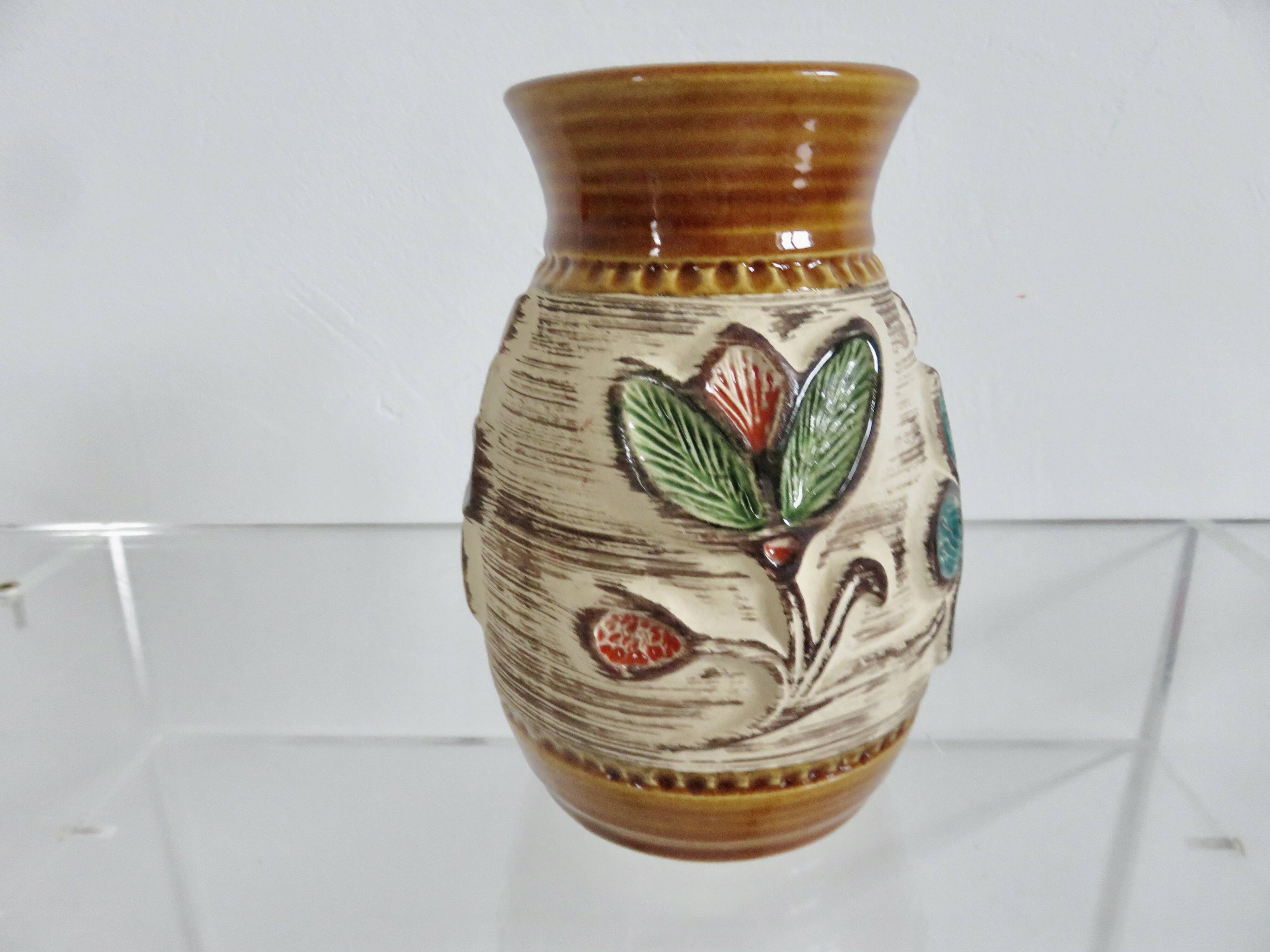 Ceramic vase with floral decoration "West Germany" 50s 60s