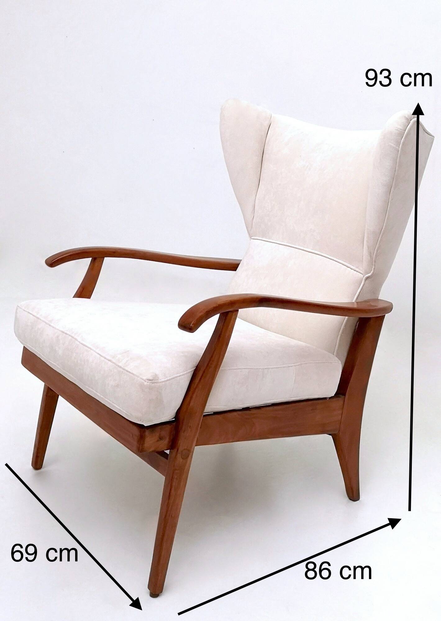 Reclining Armchair with Cherry Frame and White Velvet Upholstery, Italy