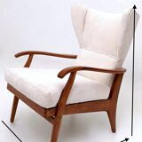 Reclining Armchair with Cherry Frame and White Velvet Upholstery, Italy