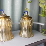Duo tulip lamps golden fluted glass
