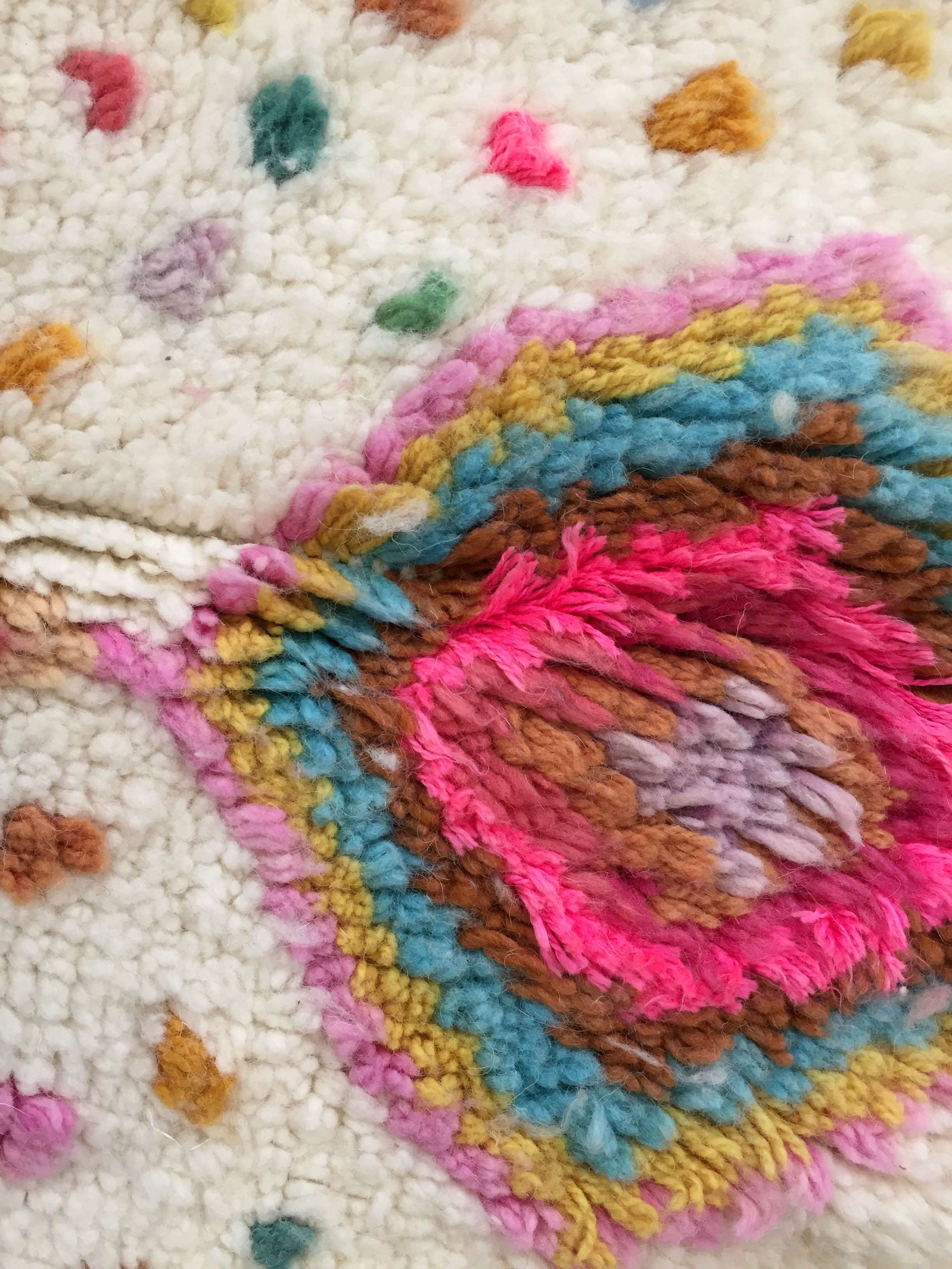 Moroccan Berber carpet azilal ecru with multicolored patterns 235x162cm