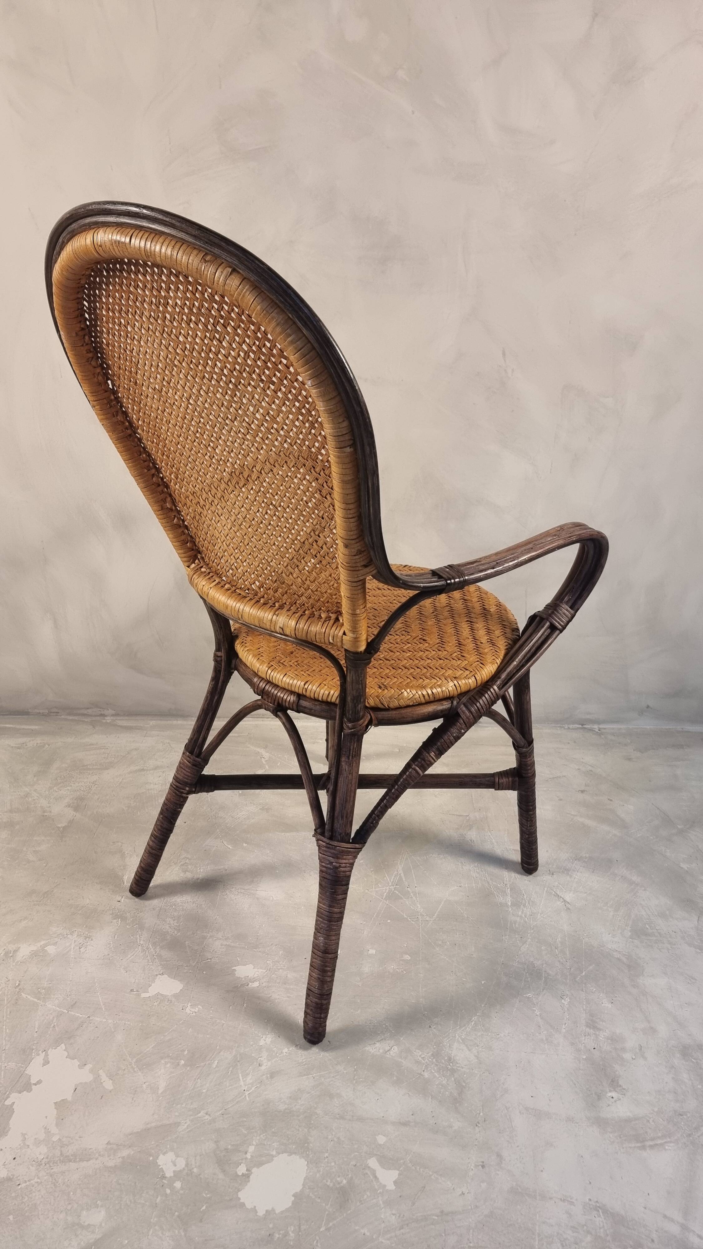 Fauteuil de salle à manger vintage en rotin hollandais