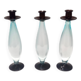 Ensemble postmoderne de trois bougeoirs en verre de Murano aigue-marine et marron, Italie