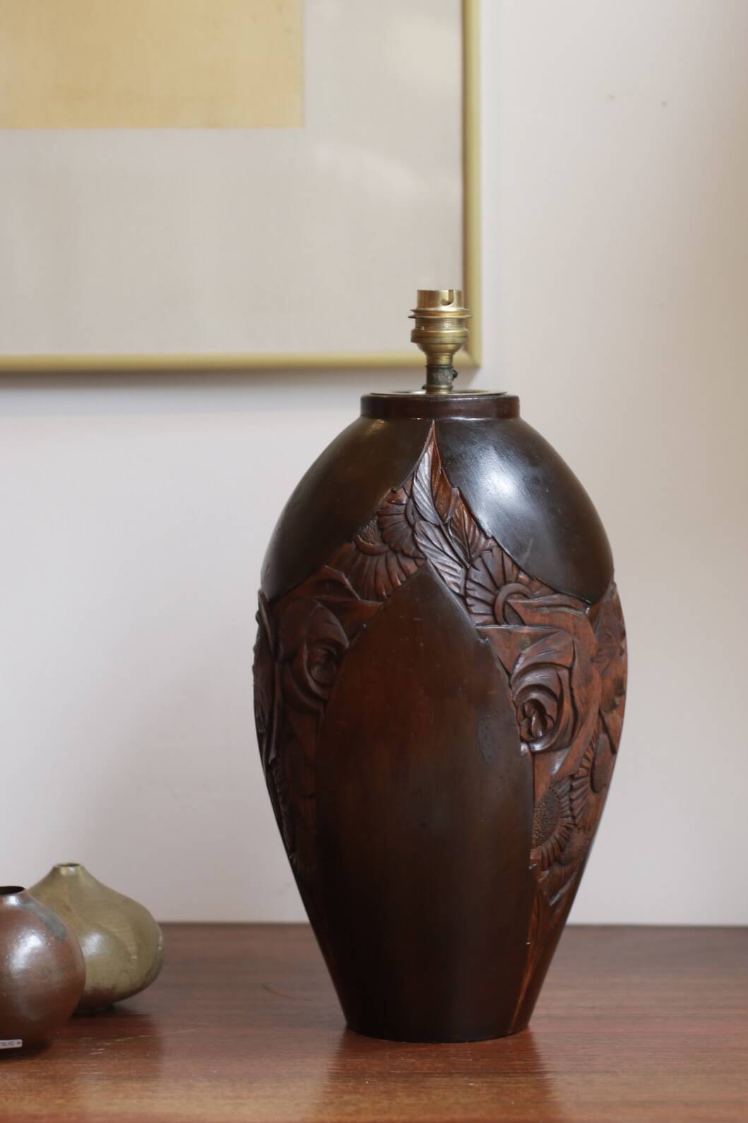 Art Deco carved wooden lamp base
