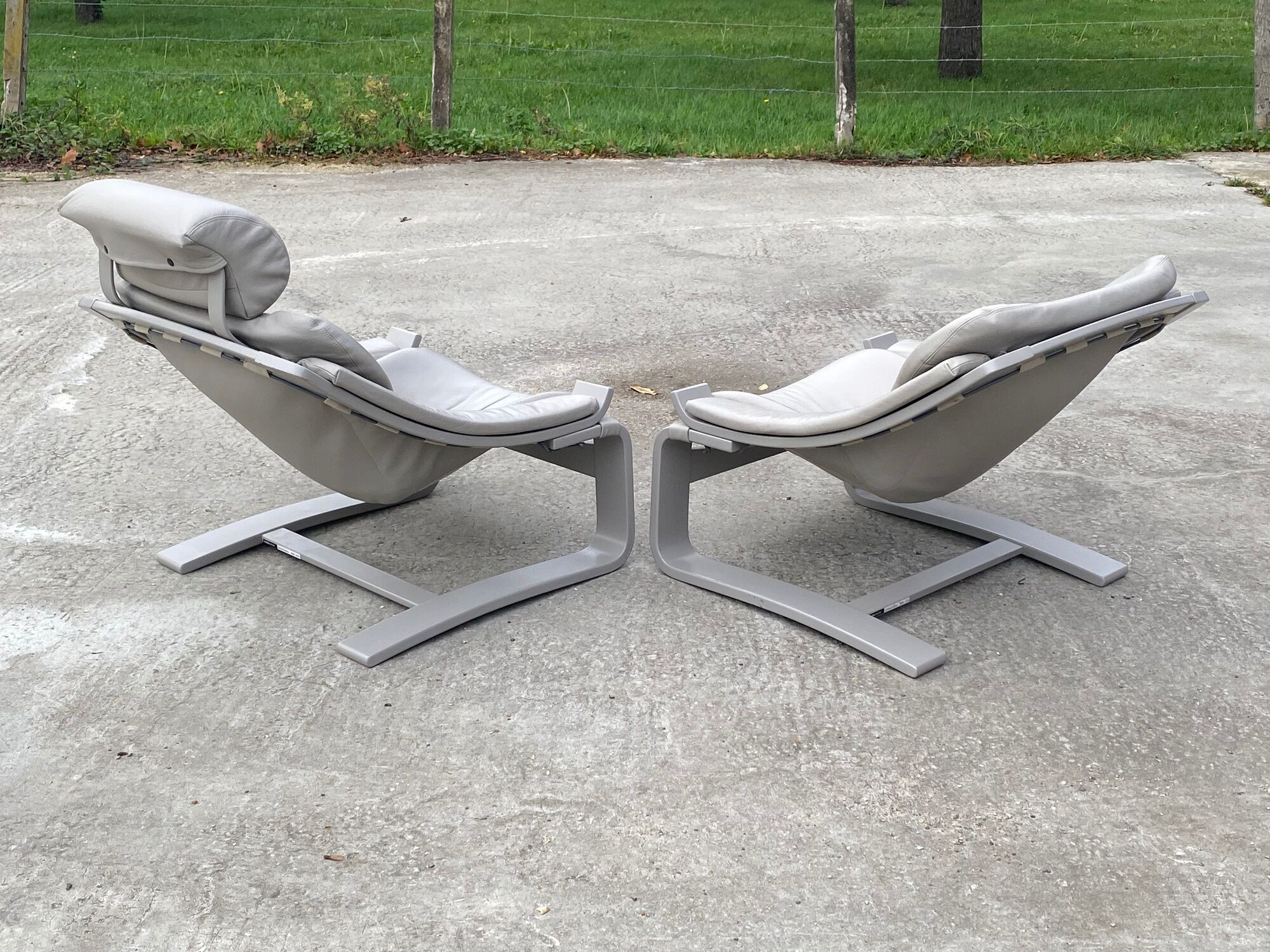 Pair of vintage grey leather armchairs by Ake Fribytter 1970