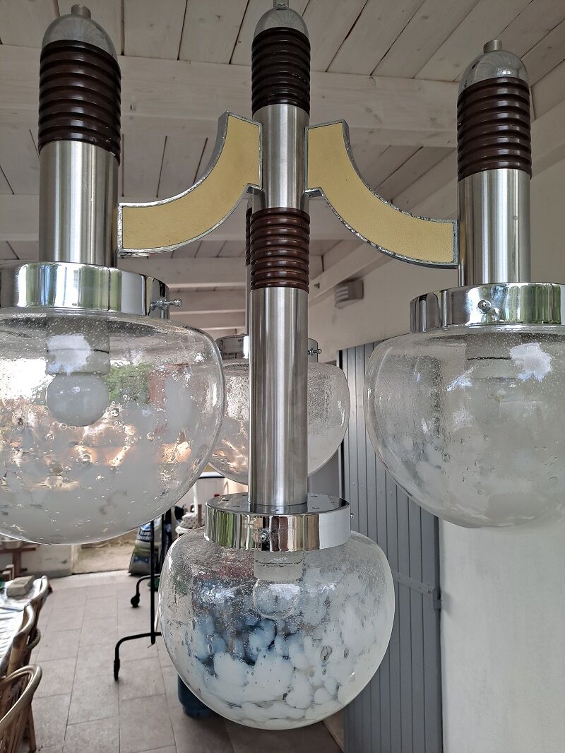 Large Italian Mid Century  Chandelier Pendant Murano Glass