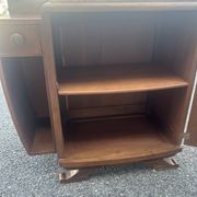 Art Deco bedside table in flamed walnut, marble top – 1930s