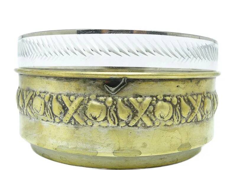 Art Deco sugar bowl, silver-plated brass, glass, Poland, 1930s