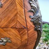 Old marquetry chest of drawers, Louis XV style marble top