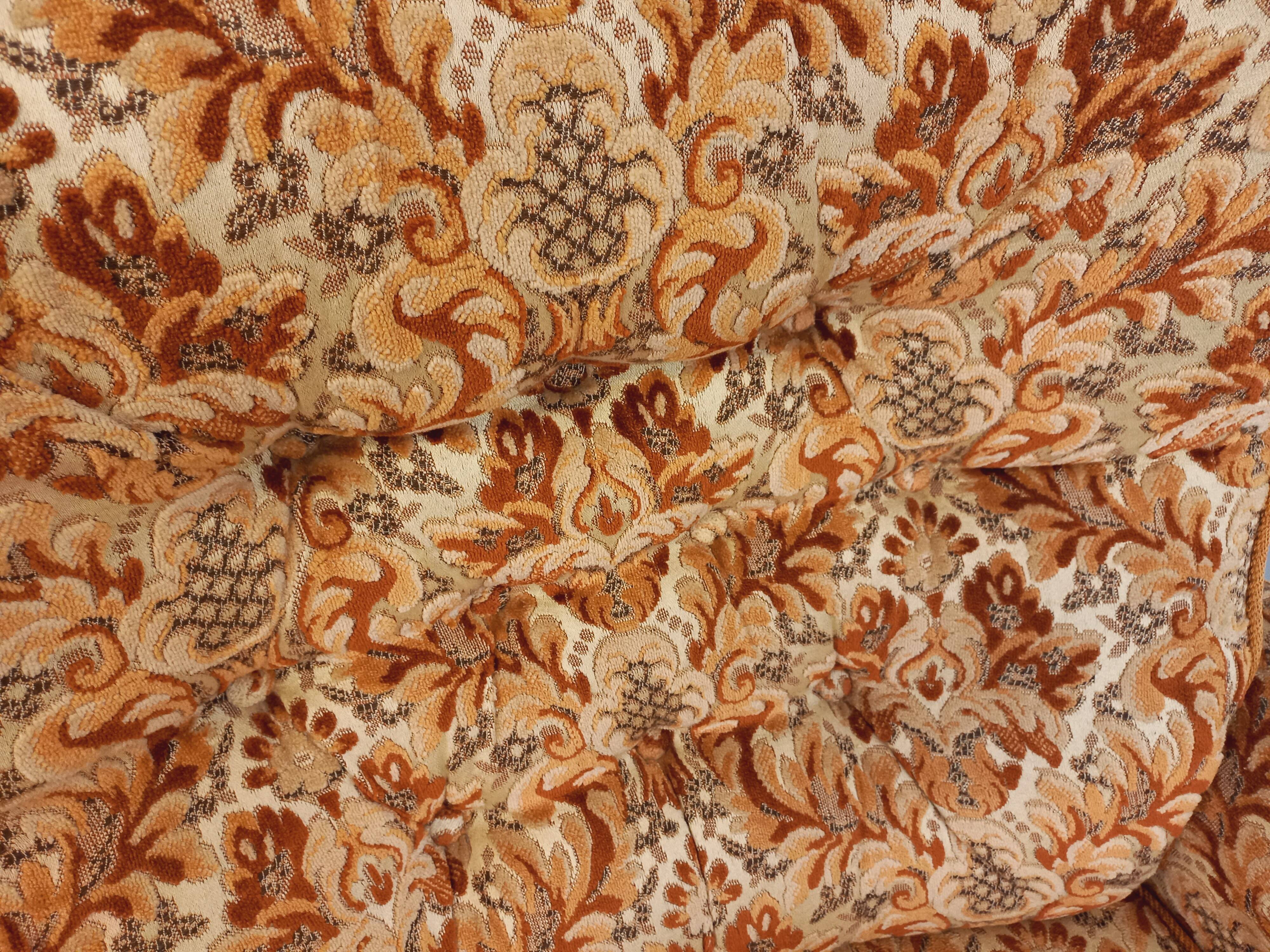 Set of 2 vintage armchairs in floral fabric with fringes from the 60s 70s