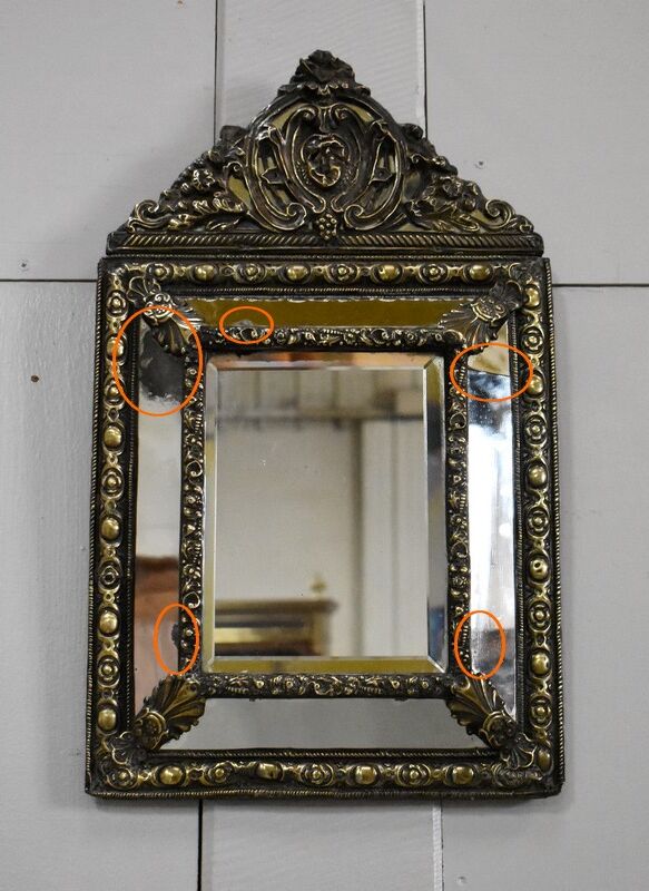 Mirror in repoussé brass, louis xiv style, napoleon iii era – xixth