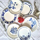 Mismatched antique flat plates in earthenware