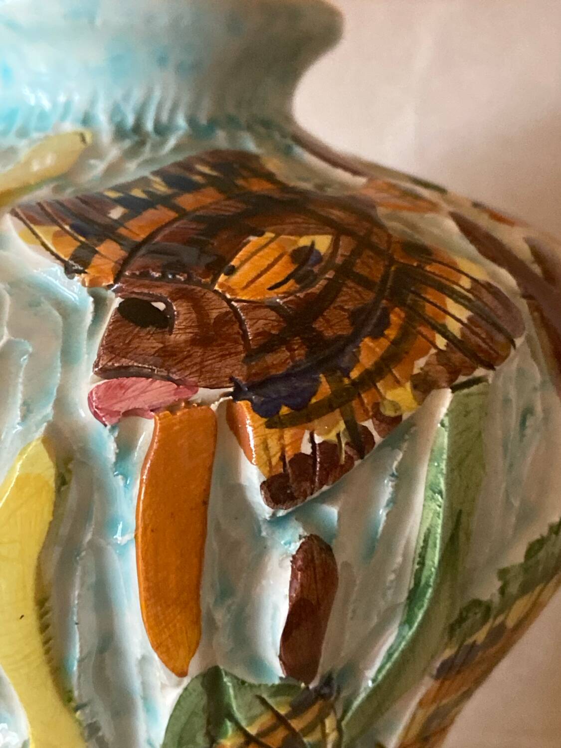 Ceramic lamp signed Claude Pruffert – Vallauris, marine decor in relief