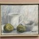 Original Swedish Oil on Canvas – “Jug, Bowl and Fruits” by Main Klarmo‑Kärred – Signed – 1961 – Vintage & Framed – 49×40.5 cm (19.3"×15.9")