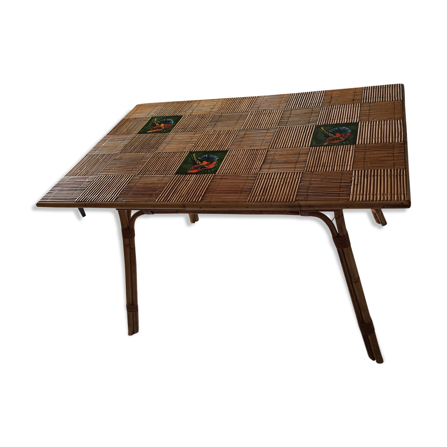 Dining table, bamboo and split rattan