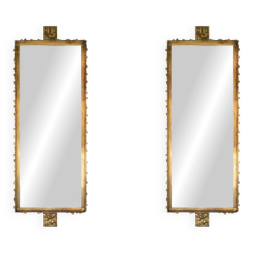 Pair of large mirrors in gilded and patinated brass. Contemporary.
