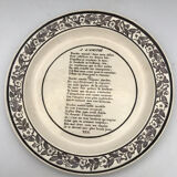 Set of 6 antique plates in fine earthenware with printed decoration of grisailles and poems