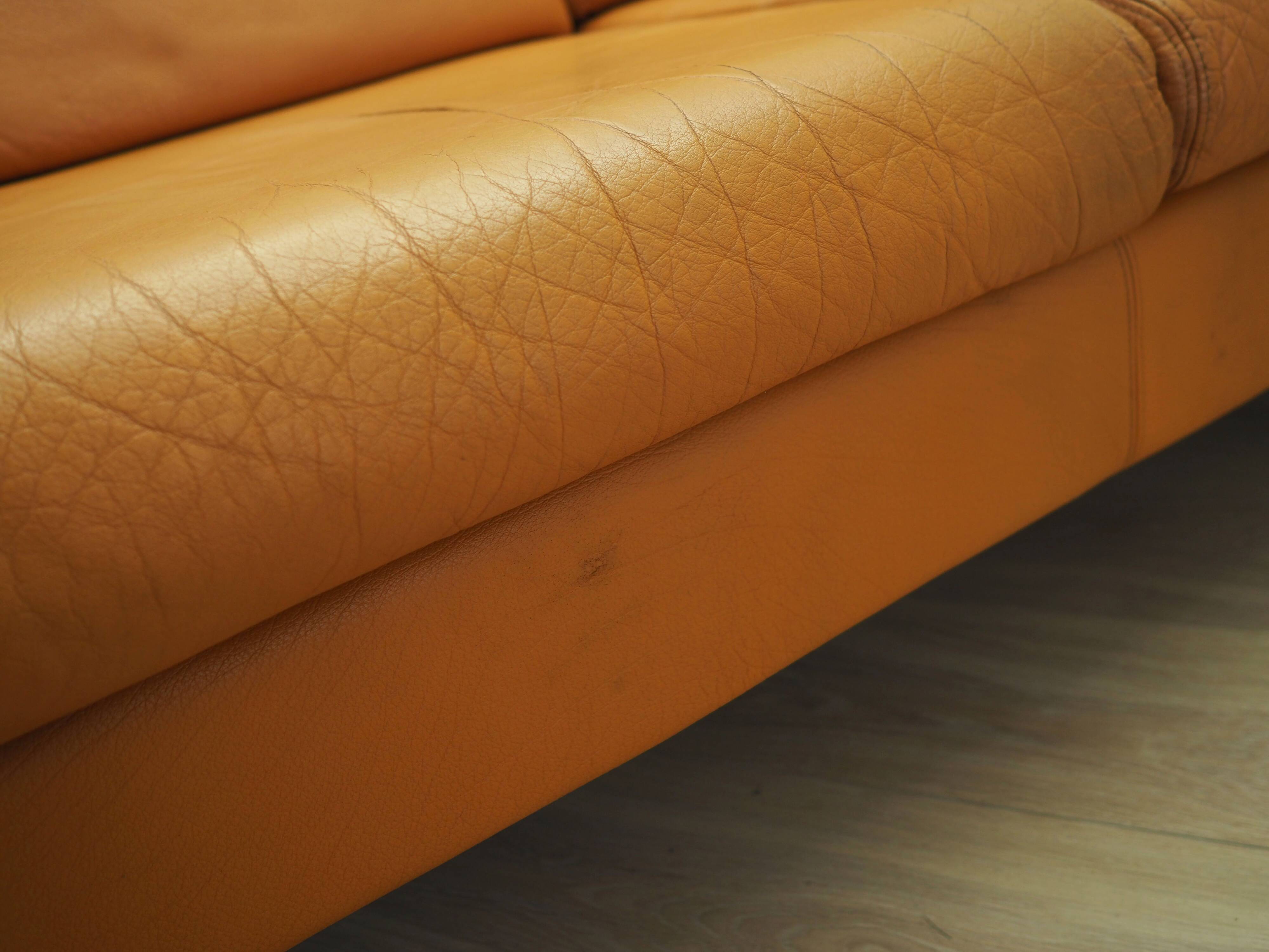 Orange leather sofa, Danish design, 1970s, production: Denmark