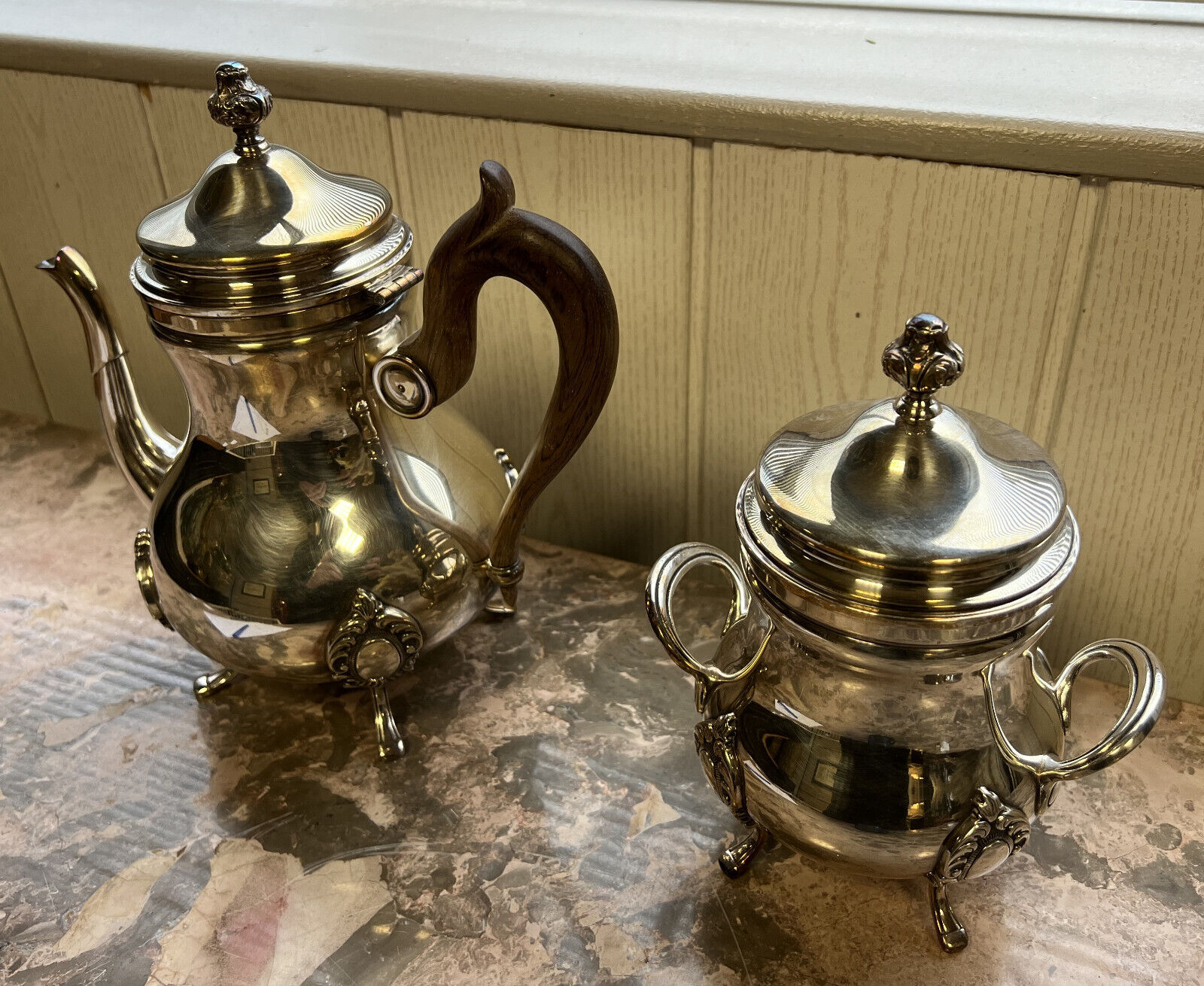 Two shaped pieces in silver-plated metal punched circa 1900 (B)