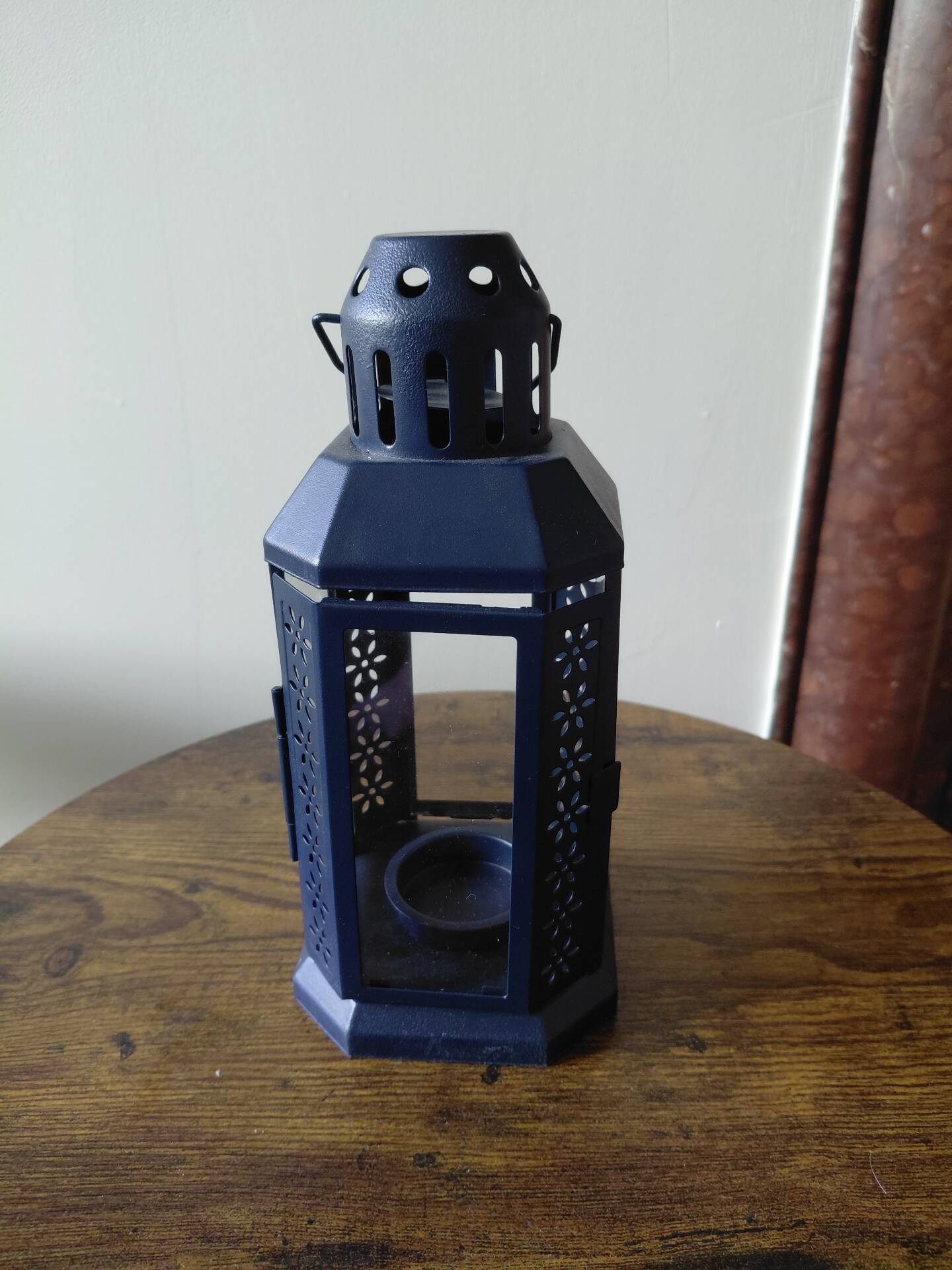 Navy blue metal candle lantern