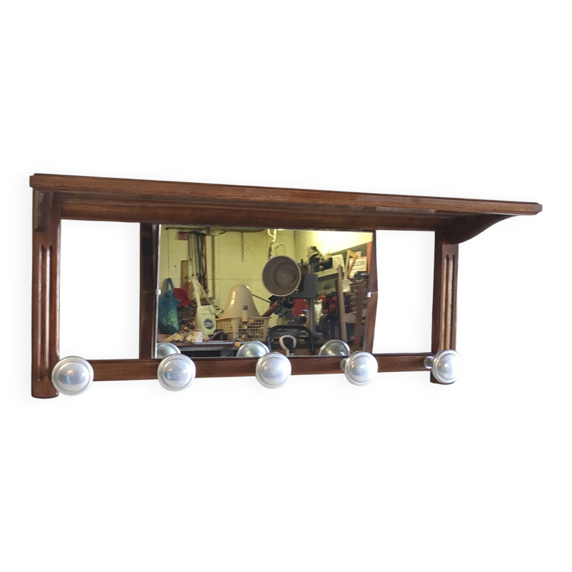 Solid wood and chrome metal coat rack - mid 20th century.