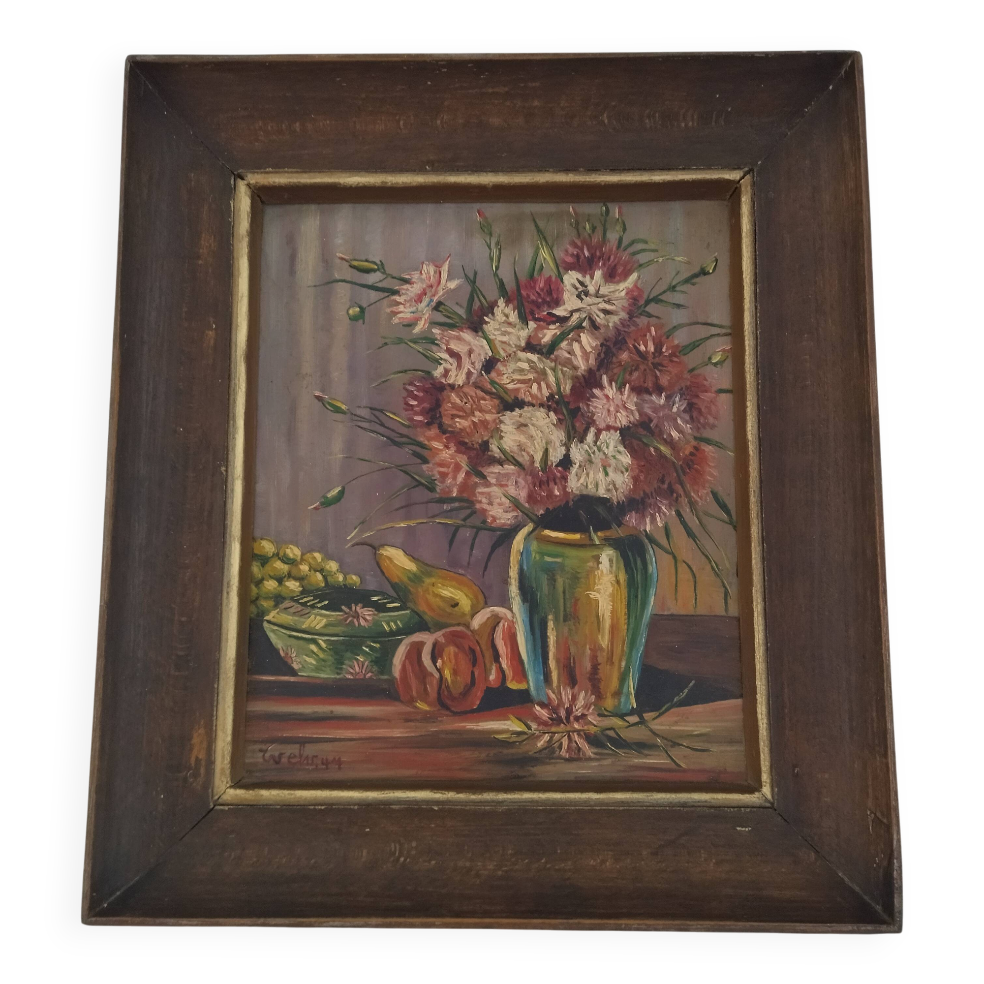 Old painting oil on panel - still life 1947 – signed wehr
