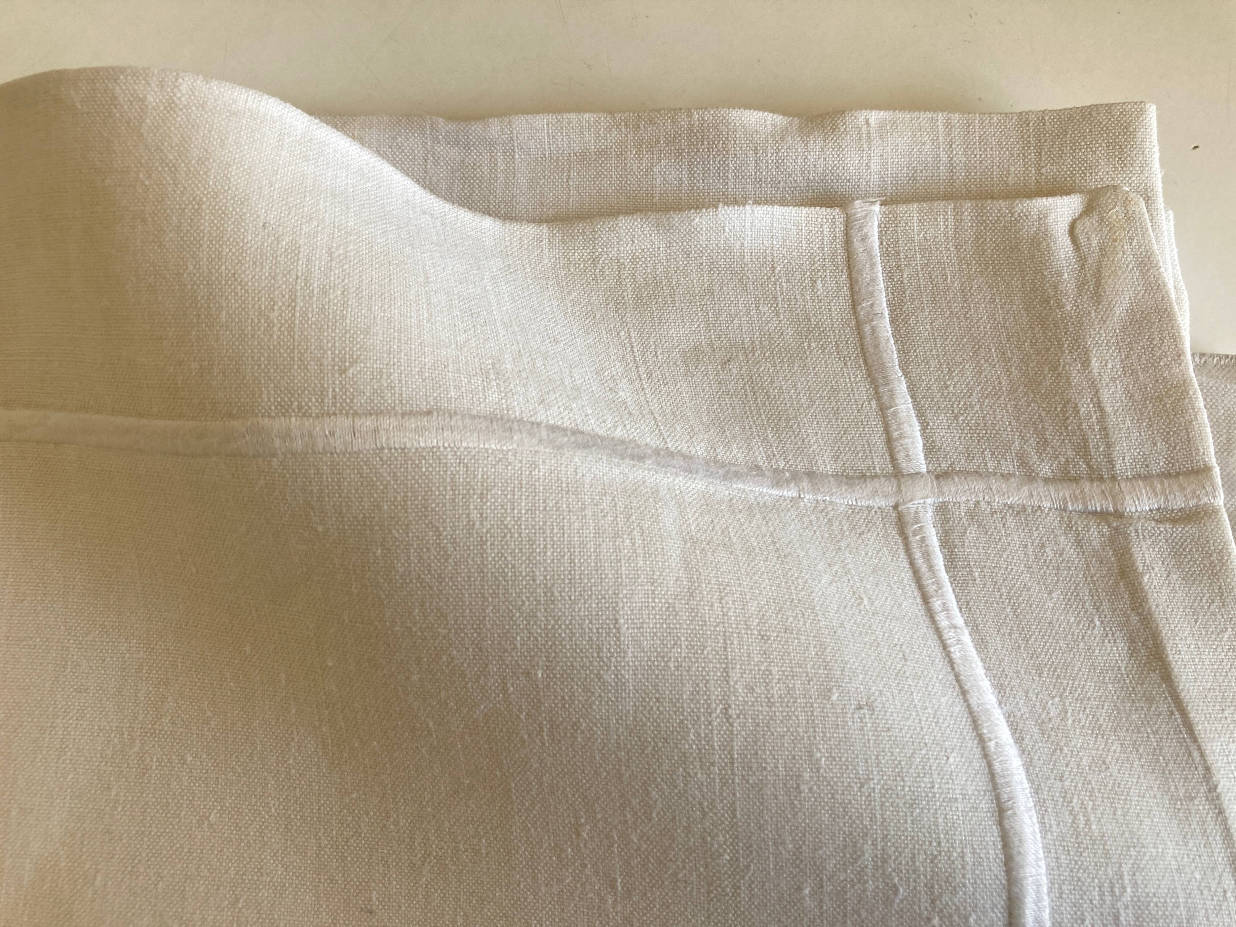 Pair of pillowcases of linen canvas trousseau 1960 modernist reserve linen